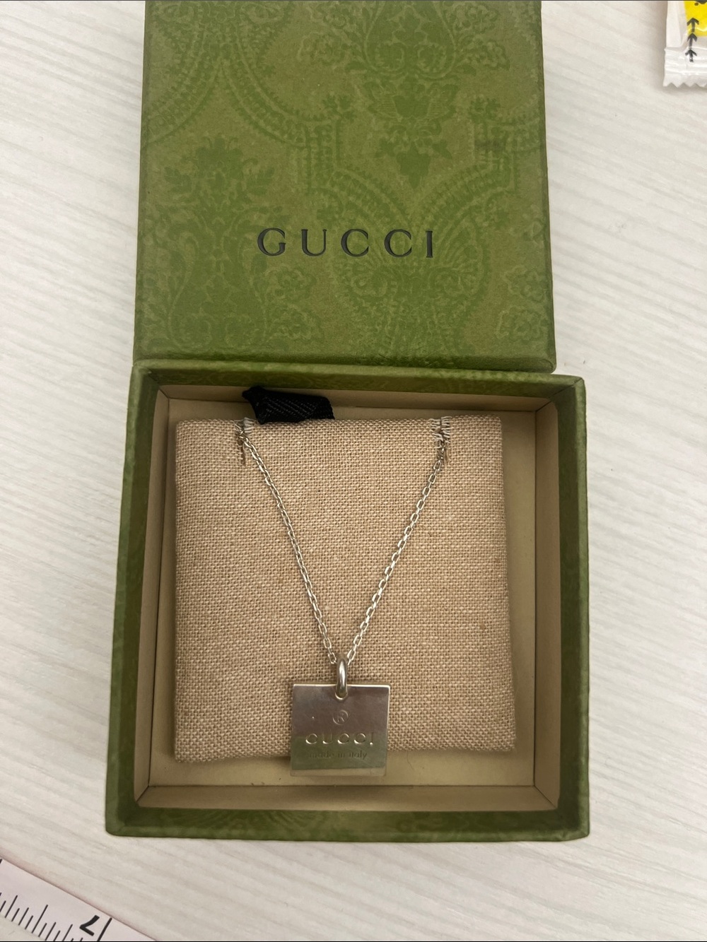 Gucci Silver Square Pendant Necklace